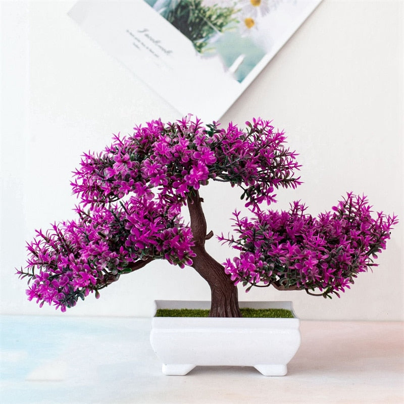 Fake Bonsai Mini Tree Plant Potted Flower Blossoms Natural Elegance NEW