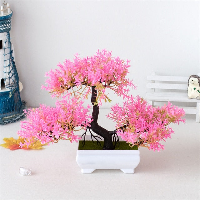 Fake Bonsai Mini Tree Plant Potted Flower Blossoms Natural Elegance NEW