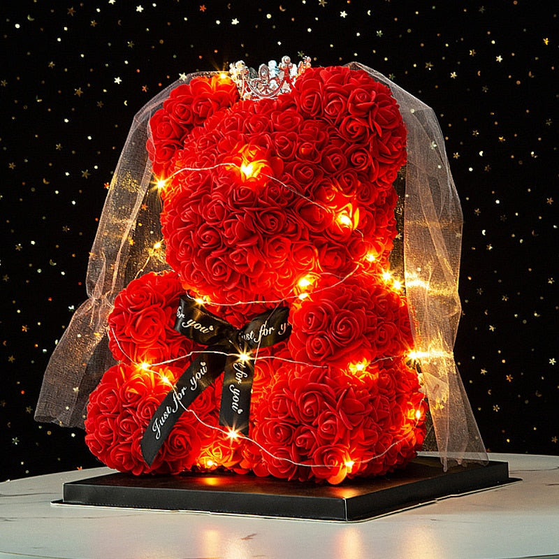 Valentines Day Wedding Decoration Red Rose Bear lights