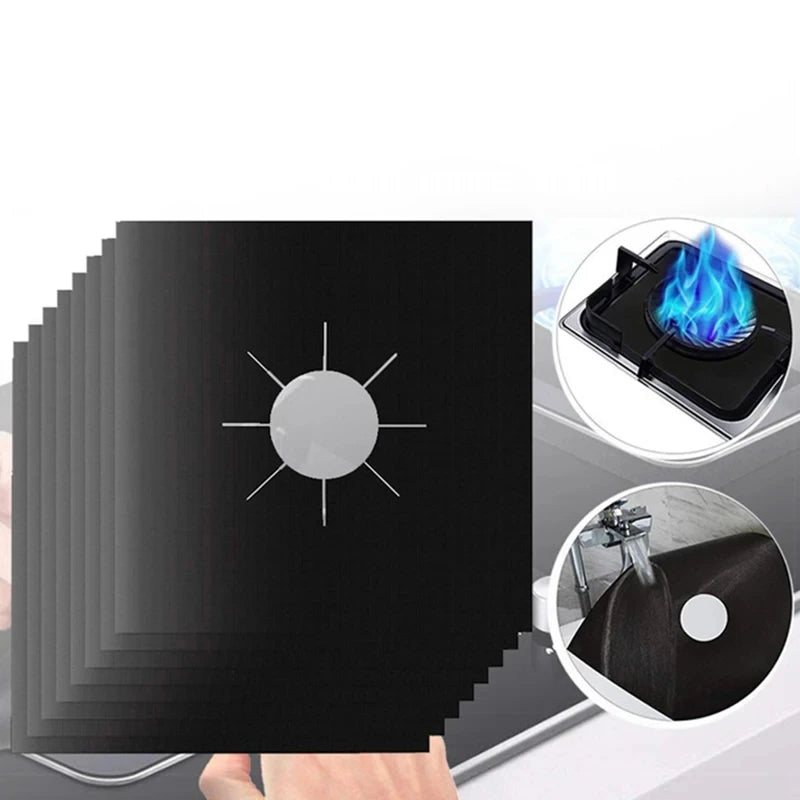 Reusable Gas Burner Stove Protector Cover Black Silver AMB
