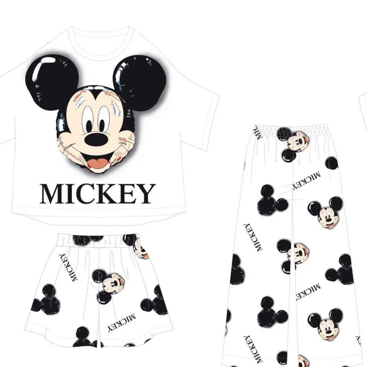 Mickey Mouse Winnie the Pooh Pajamas 3 In 1 Sleepwear Nighties Soft Silky Comfort NEW