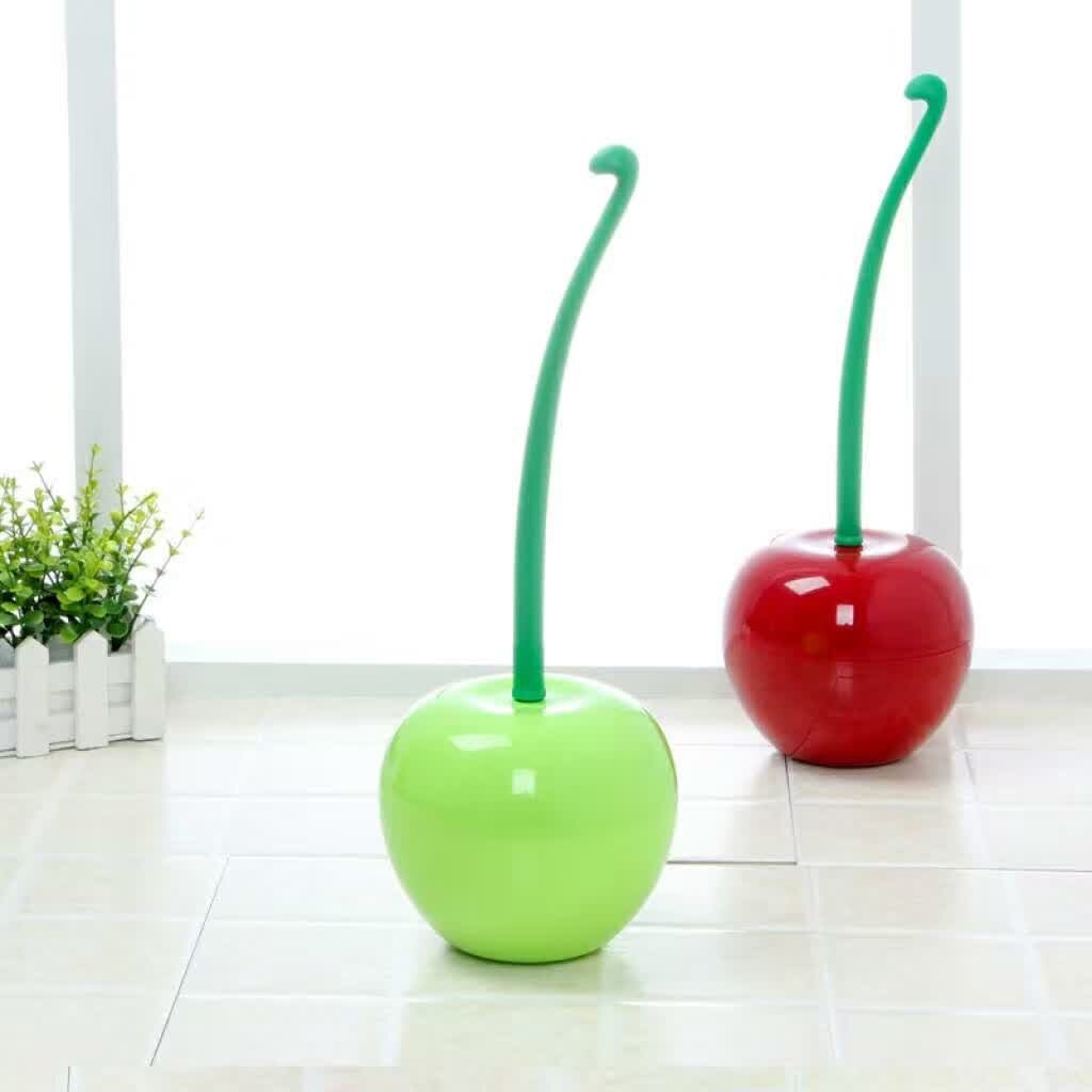 Attractive Cherry Shape Toilet Brush Holder Set Red or Green Bathroom Cleaning NEW