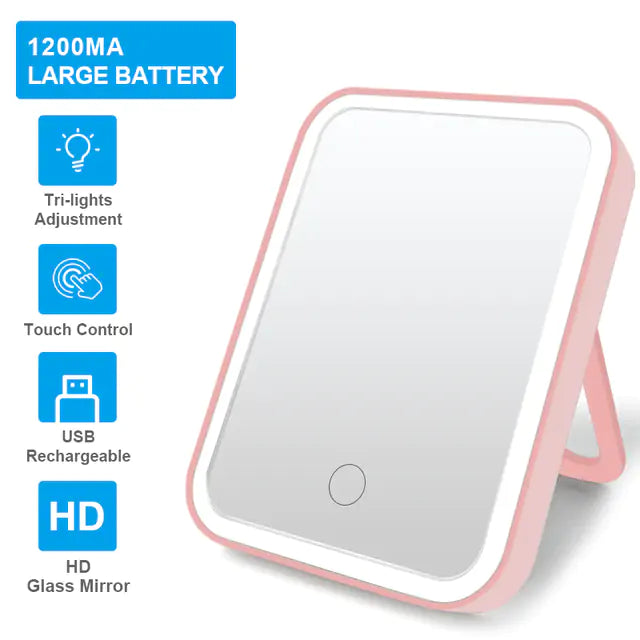 Smart Travel Makeup Lighted Mirror, Touch Screen, Adj. Brightness, Rechargeable NEW