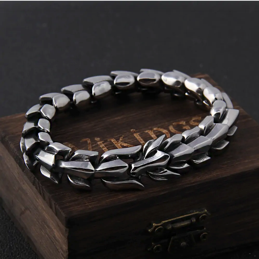Viking Ouroboros Vintage Punk Mens Bracelet Stainless Steel Hip Hop Street Culture NEW