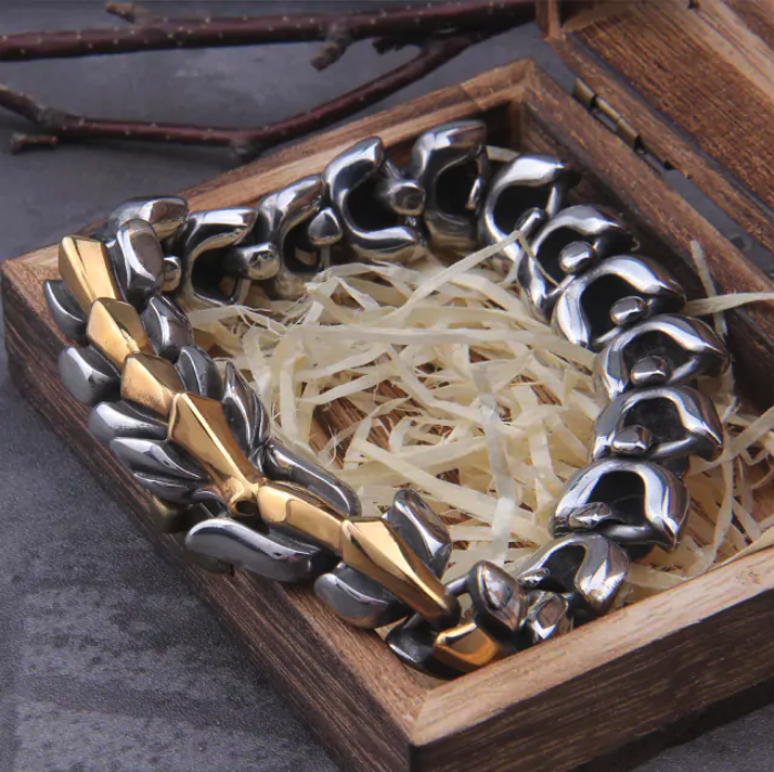 Viking Ouroboros Vintage Punk Mens Bracelet Stainless Steel Hip Hop Street Culture NEW