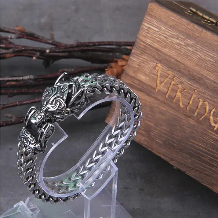 Viking Ouroboros Vintage Punk Mens Bracelet Stainless Steel Hip Hop Street Culture NEW