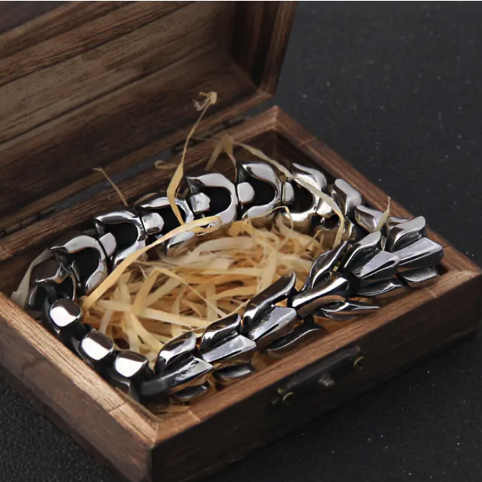 Viking Ouroboros Vintage Punk Mens Bracelet Stainless Steel Hip Hop Street Culture NEW