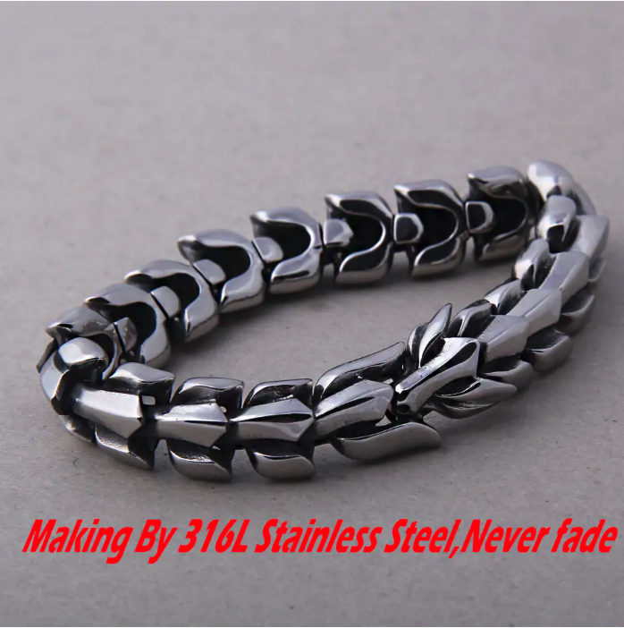 Viking Ouroboros Vintage Punk Mens Bracelet Stainless Steel Hip Hop Street Culture NEW