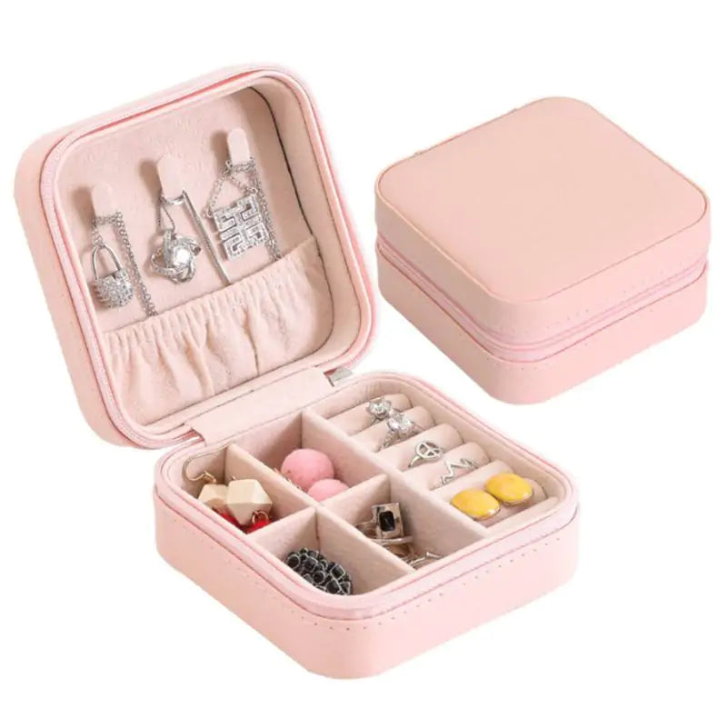 Travel Jewelry Box Faux Leather Zipper Closure Portable Multi-color NEW