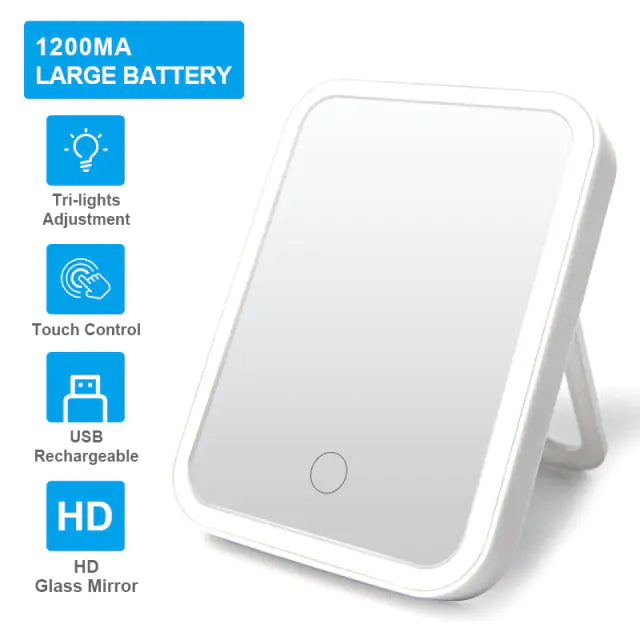 Smart Travel Makeup Lighted Mirror, Touch Screen, Adj. Brightness, Rechargeable NEW