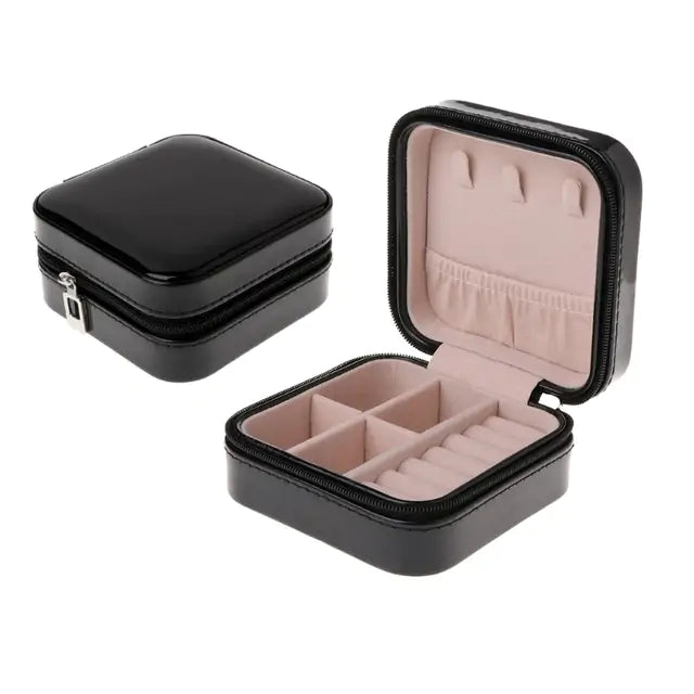 Travel Jewelry Box Faux Leather Zipper Closure Portable Multi-color NEW