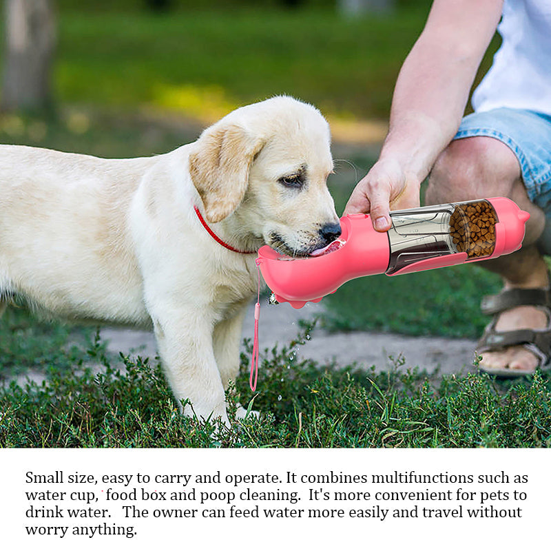 Portable 3 in 1 Pet Water Bottle, Pet Feeder, Dog Cat Drinking Bowls, Food Water Dispenser NEW