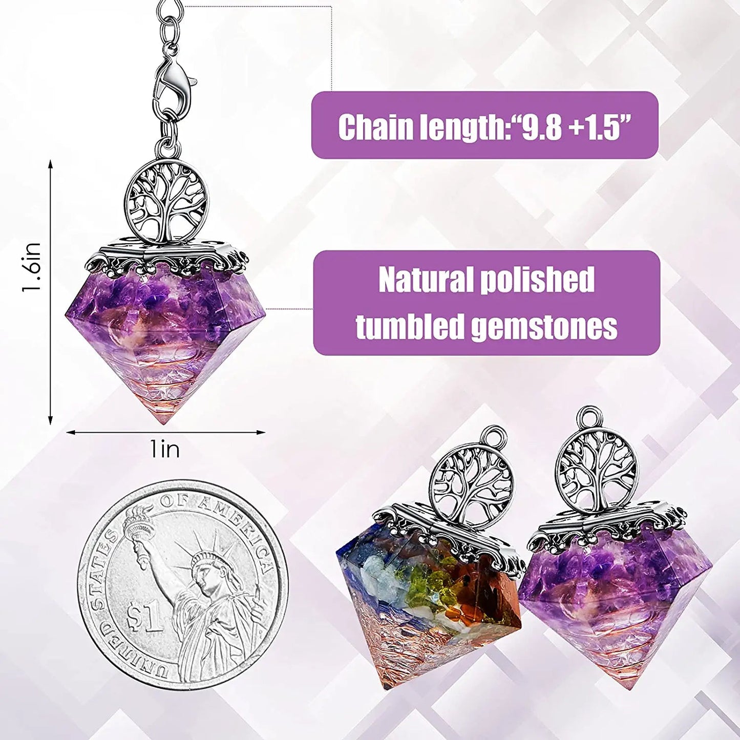 2 Pieces Chakra Pendulum Crystal Pendent Fantasy Charms NEW