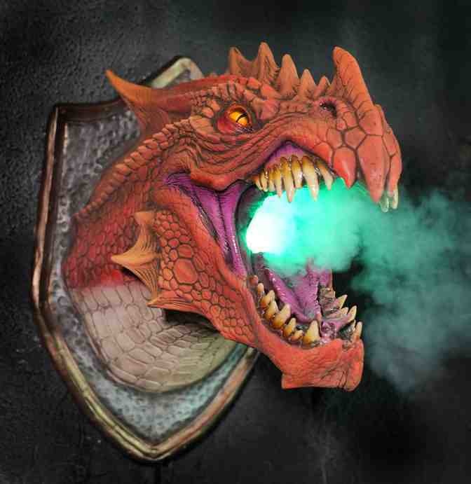 Fire Breathing Dragon 3D Wall Sculpture LED Lighted + Fog Machine NEW