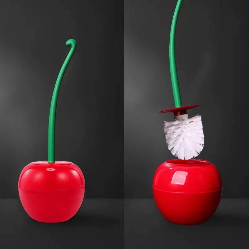 Attractive Cherry Shape Toilet Brush Holder Set Red or Green Bathroom Cleaning NEW