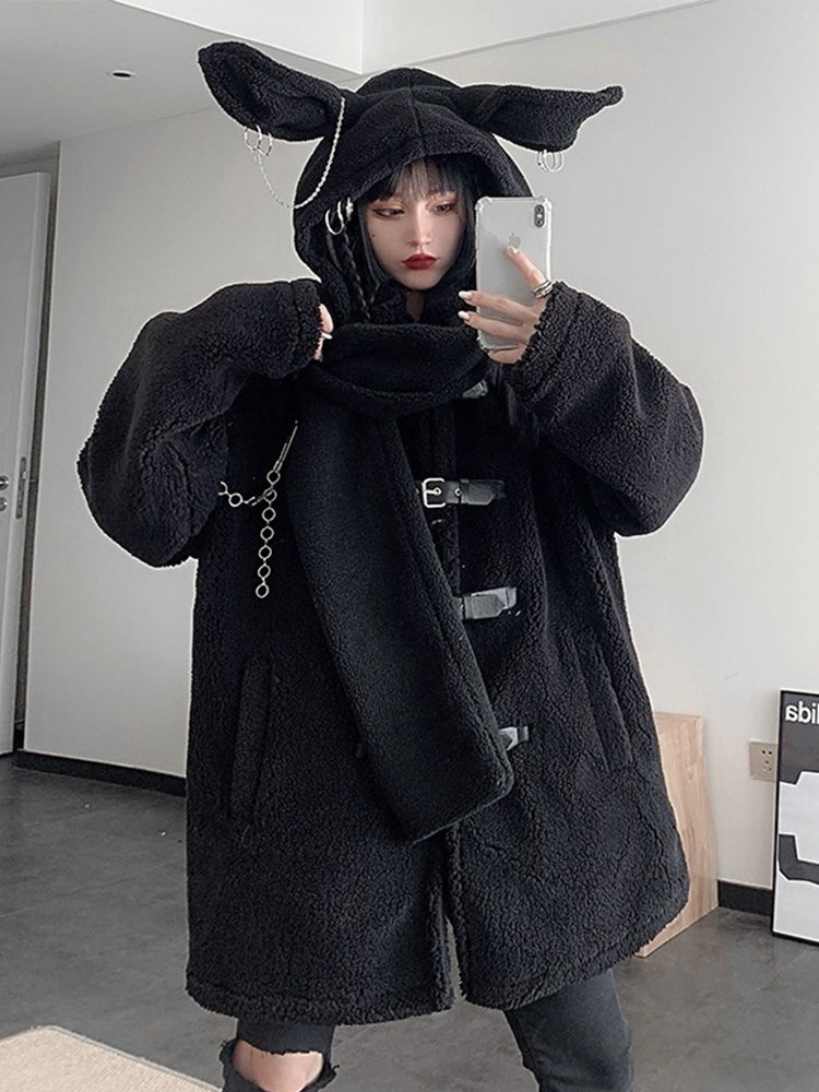 Cute Bunny Rabbit Ear Beanie/Cap w/Attached Scarf Neck Wrap, Hooded Scarf Soft Warm NEW