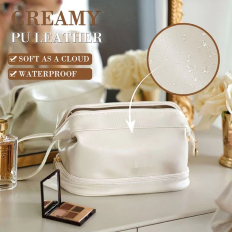 All-in-1 Travel Makeup Bag Case Multi-compartment PU Leather NEW