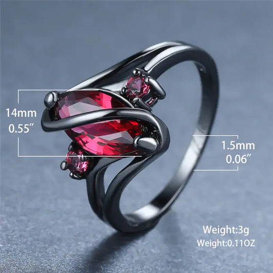Gorgeous Red Leaf Crystal Ring 14K Black Gold Plated NEW