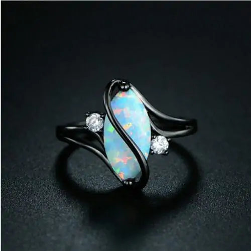 Luxurious Opal Stone Ring Black Gold Band Luxurious NEW