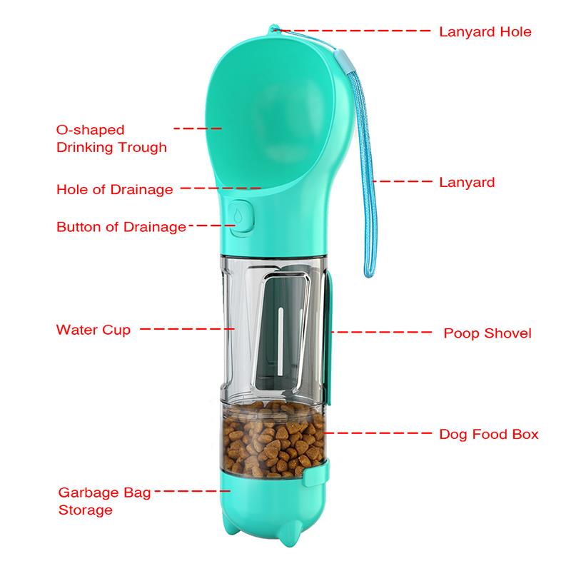 Portable 3 in 1 Pet Water Bottle, Pet Feeder, Dog Cat Drinking Bowls, Food Water Dispenser NEW