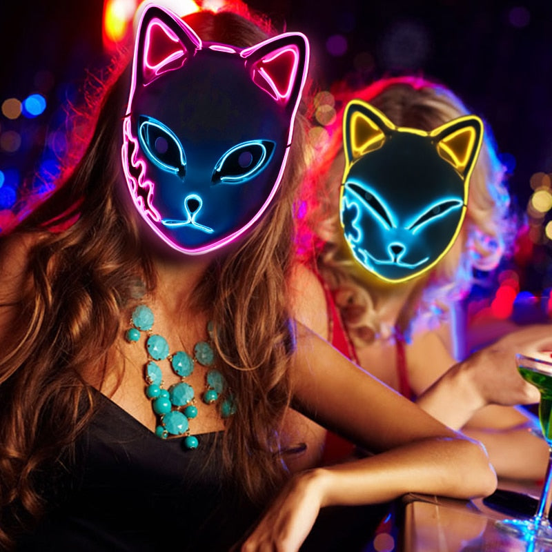 Glowing Halloween LED Lighted Cat Face Mask Costume Accessory Cosplay NEW