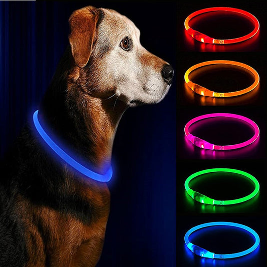 LED Glowing Waterproof Dog Collars, Street Safety from Autos, Outdoors Never Lost NEW
