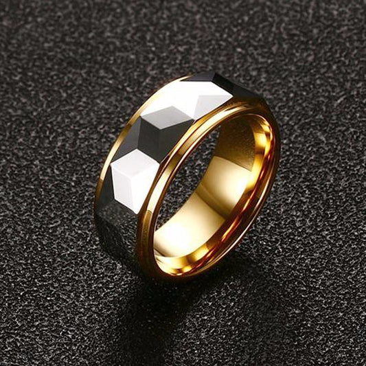 Mens Multi-Faceted Prism Ring 100% Tungsten Carbide Captivating Wedding Band NEW