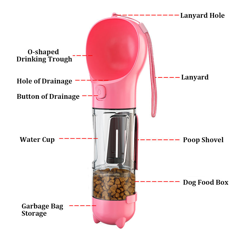 Portable 3 in 1 Pet Water Bottle, Pet Feeder, Dog Cat Drinking Bowls, Food Water Dispenser NEW