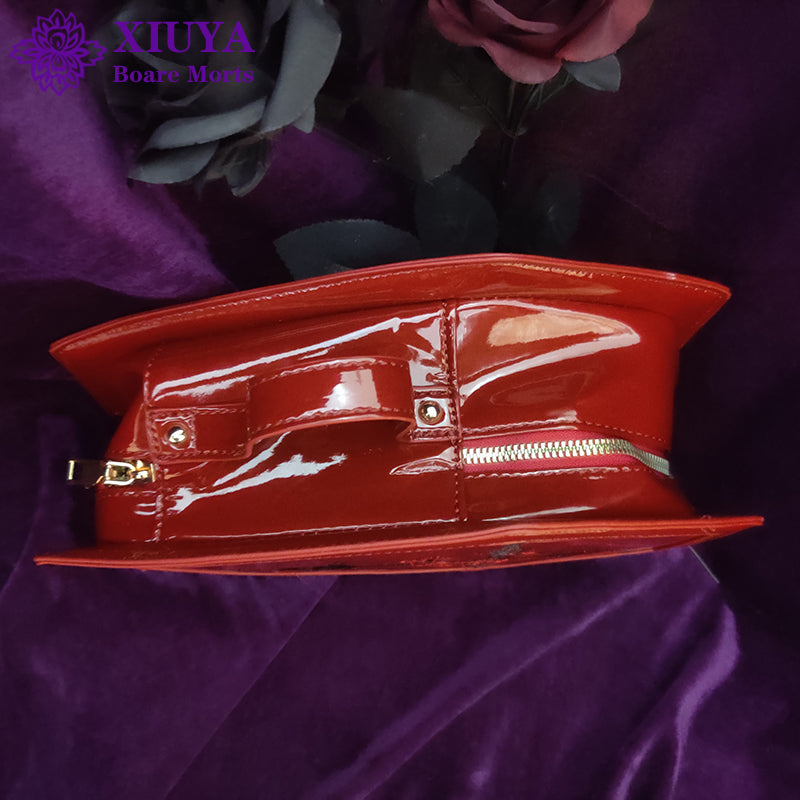 Gothic Coffin Handbag Cosmetic Bag Blood Red Leather Embroidered Punk Rose Cross NEW
