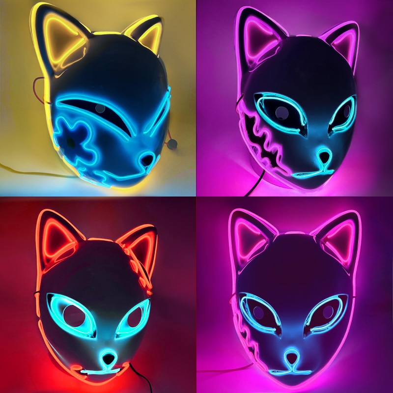 Glowing Halloween LED Lighted Cat Face Mask Costume Accessory Cosplay NEW