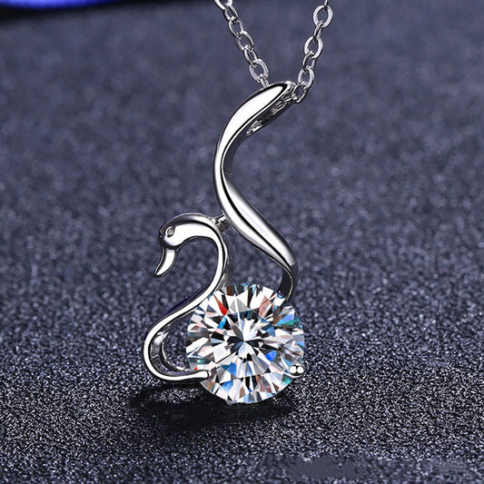 Valentines Day Moissanite Swan Diamond Necklace 100% 925 Sterling Silver