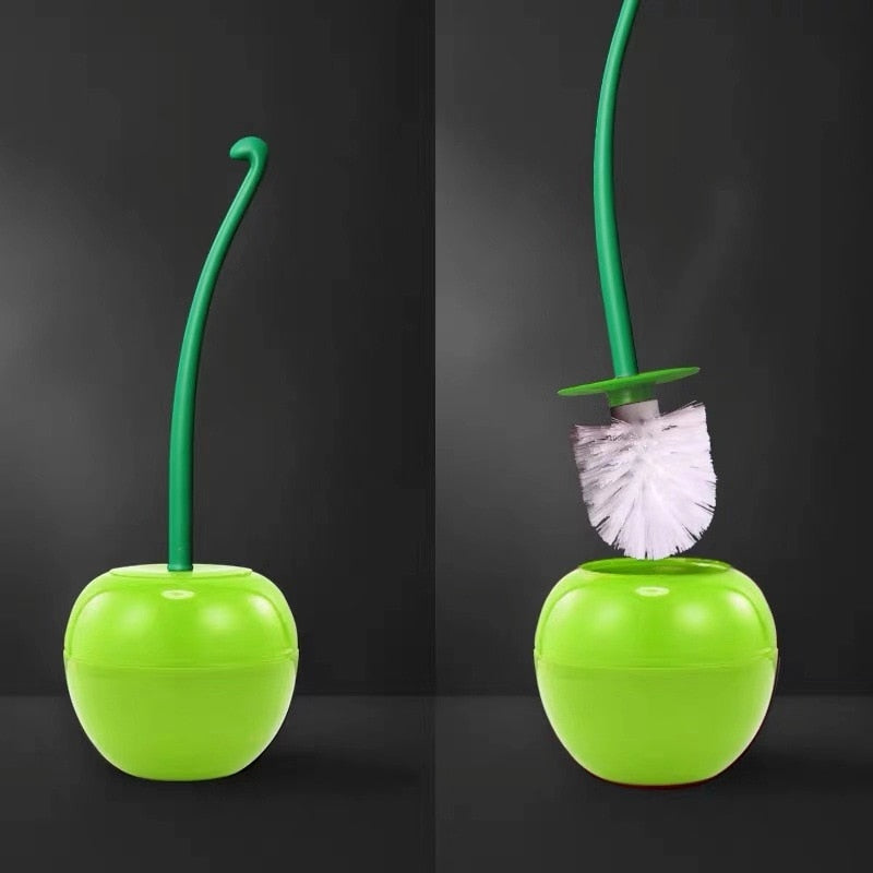 Attractive Cherry Shape Toilet Brush Holder Set Red or Green Bathroom Cleaning NEW