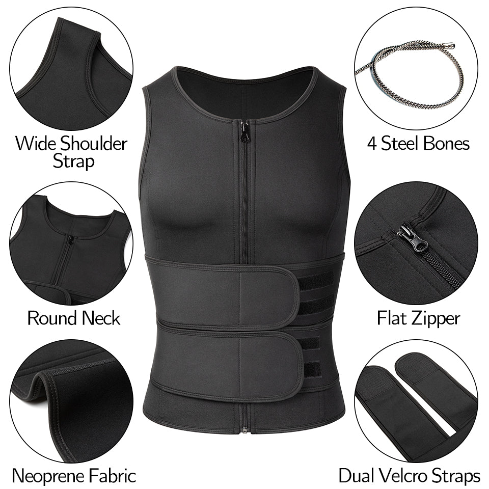Mens Shaper Body Contouring Vest Tank Top Neoprene Belly Taming Torso Control NEW