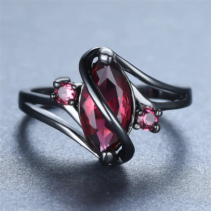 Gorgeous Red Leaf Crystal Ring 14K Black Gold Plated NEW