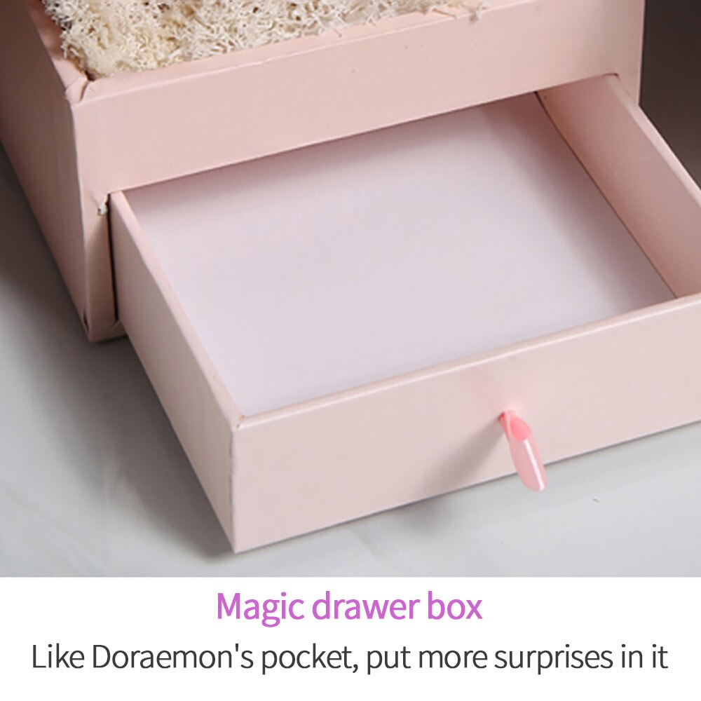 Valentines Day Artificial Flower Jewelry Box Bear Crown Love Rose Pink