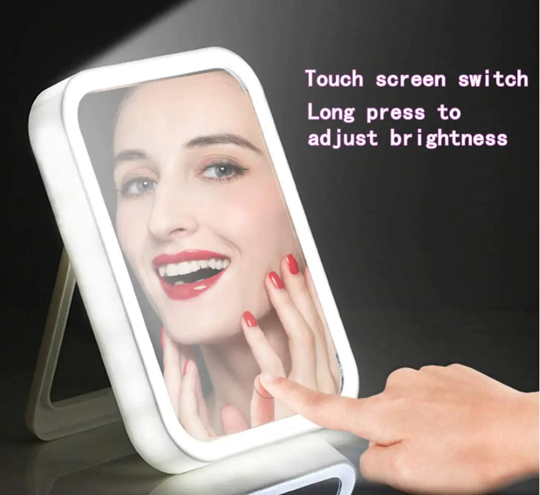 Smart Travel Makeup Lighted Mirror, Touch Screen, Adj. Brightness, Rechargeable NEW