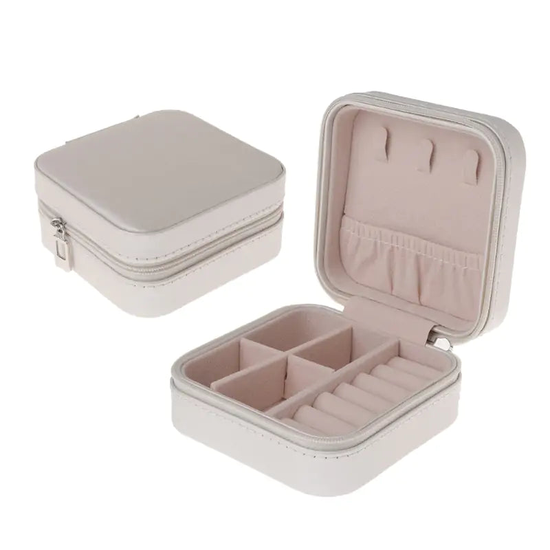Travel Jewelry Box Faux Leather Zipper Closure Portable Multi-color NEW