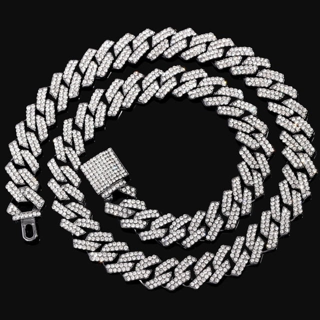 Valentines Day Men Women Iced Out Rhombus Thick Chain Cuban Necklace