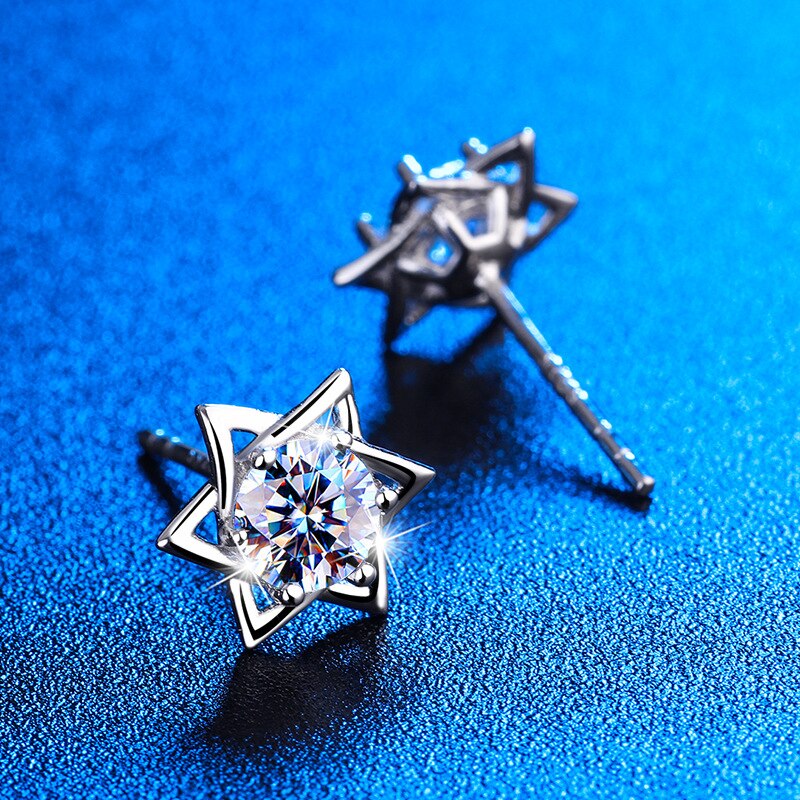 Valentines Day Shinny Hexagram Moissanite Stud Earrings AB New