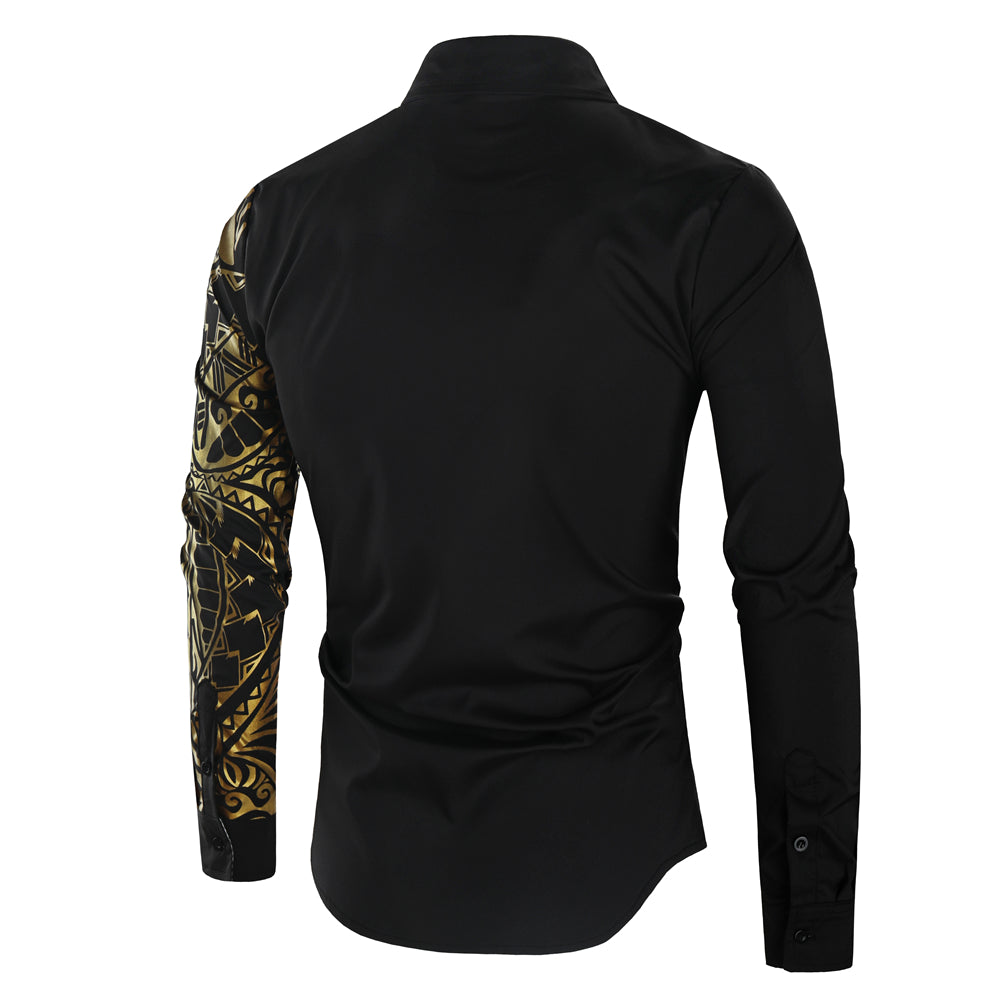 Luxury Gold Black Shirt Men New Slim Fit Long Sleeve NEW