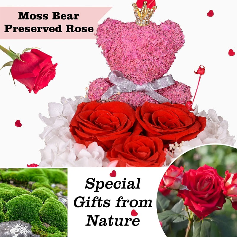 Valentines Day Eternal Rose Flower Gift Box Fawn Bear