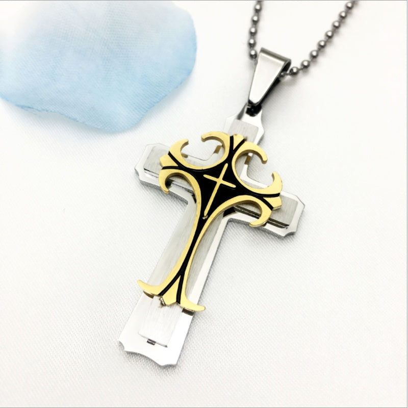 Christian Cross Necklace Pendant Gold Silver Stainless Steel